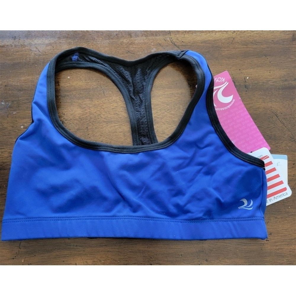 NWT Kos USA M T Back Dance Yoga Low-Impact Sports Bra Blue 121846